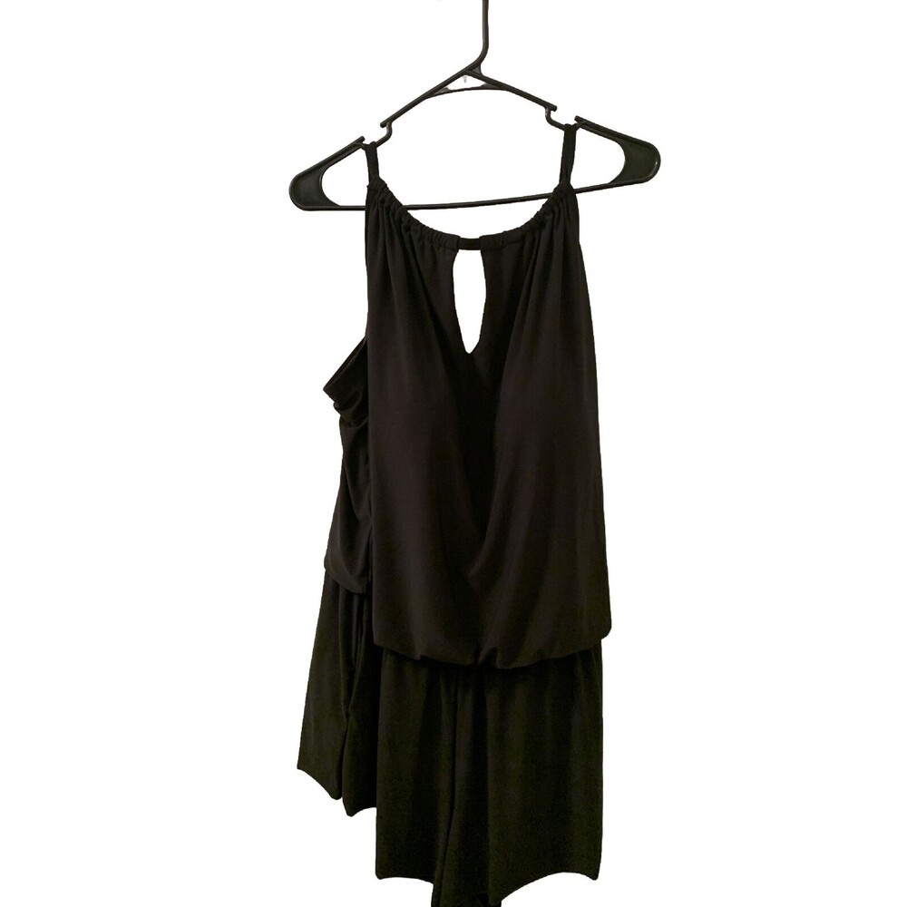 Women's Black High Neck Swim Romper with Pockets One Piece Swimsuit Aqua Sz 24W - Picture 1 of 16